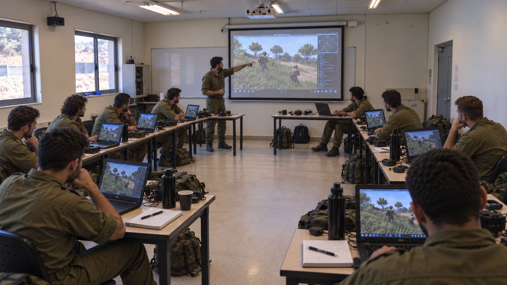 Instructor leading after-action review with commanders